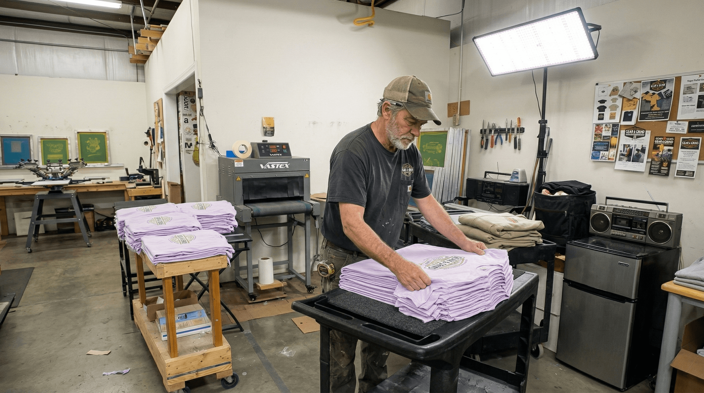 Screen Kings Printing team working together on apparel production